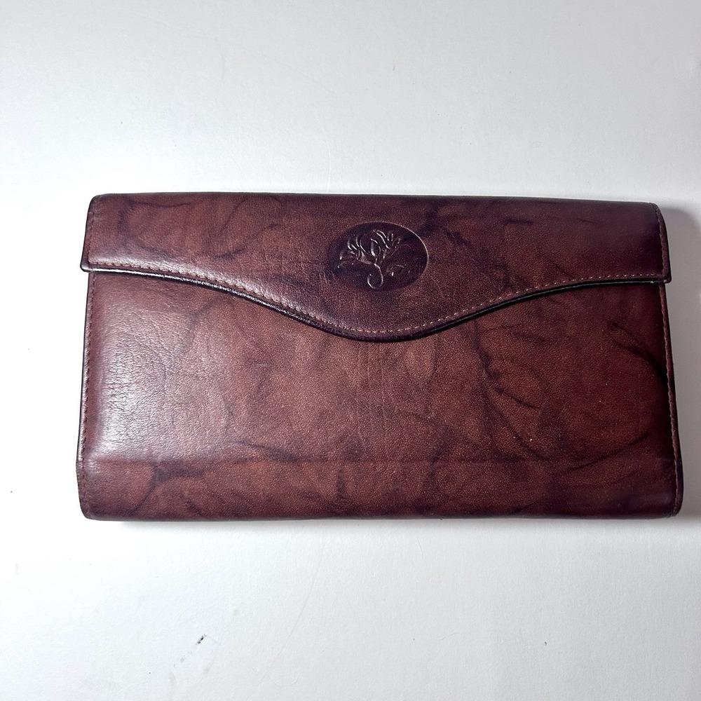 Buxton Heiress Leather Checkbook Wallet Burgundy Bi-fold Envelope Kiss Lock